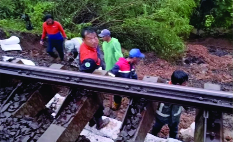 Jalur KA di Tasikmalaya Amblas. PT KAI Hentikan Sementara Perjalanan Kereta Jalur KA di Tasikmalaya Amblas. PT KAI Hentikan Sementara Perjalanan Kereta