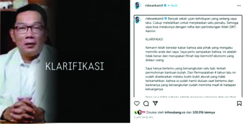 Klarifikasi RK Terkait Isu Perselingkuhannya Dengan Lisa Mariana Klarifikasi RK Terkait Isu Perselingkuhannya Dengan Lisa Mariana