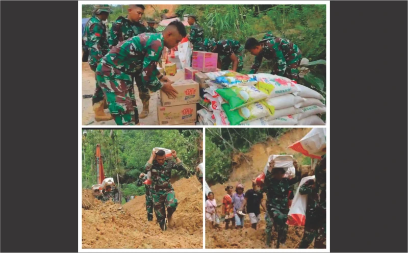 Pasukan Yonif 122/TS Jalan Kaki Distribusikan Bantuan Logistik