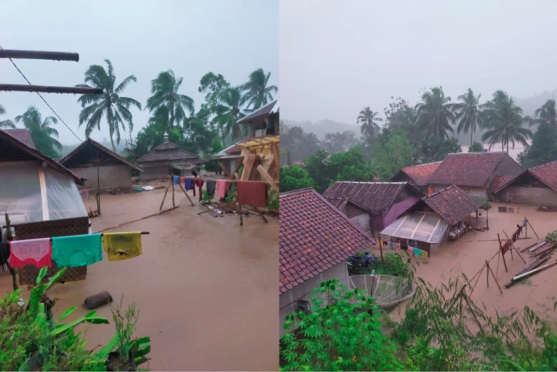 Sungai Cilangkob Meluap, Puluhan Rumah di Kab.Sukabumi Direndam Banjir