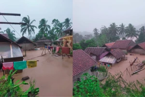 Sungai Cilangkob Meluap, Puluhan Rumah di Kab.Sukabumi Direndam Banjir